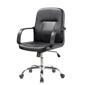 Poltrona da ufficio PC116P in ecopelle nera e base cromata con ruote