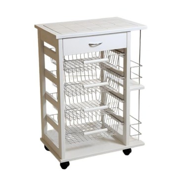 Carrello da cucina 4 cestini estraibili con ripiani porta bottiglie ed un cassetto Vesuvio bianco