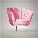 Poltrona a conchiglia Orel velluto rosa e piedi oro