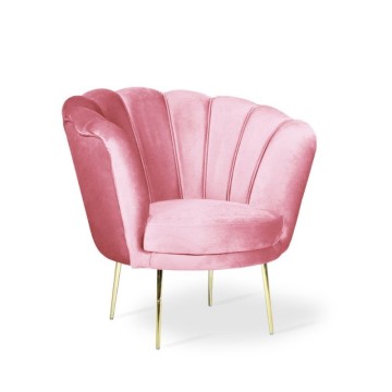 Poltrona a conchiglia Orel velluto rosa e piedi oro