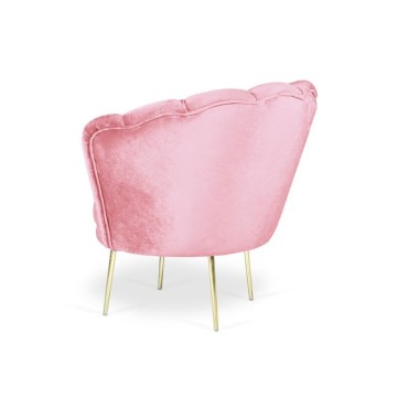 Poltrona a conchiglia Orel velluto rosa e piedi oro
