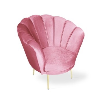 Poltrona a conchiglia Orel velluto rosa e piedi oro