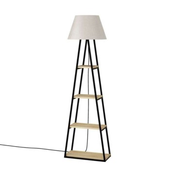 Lampada da terra in metallo nero con mensole rovere Pal 50x165