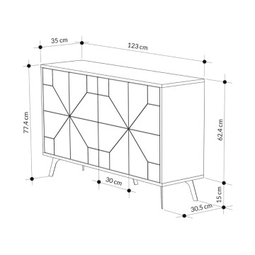 Madia 4 ante antracite con disegno geometrico Dune 123x35x77,4