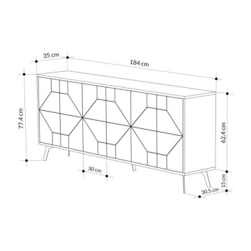 Madia 6 ante bianco con disegno geometrico Dune 184x35x77,4