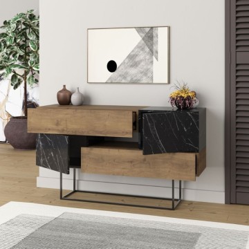Madia legno naturale e effetto marmo nero 2 ante e 2 cassetti Eros 145x40x82h