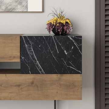 Madia legno naturale e effetto marmo nero 2 ante e 2 cassetti Eros 145x40x82h