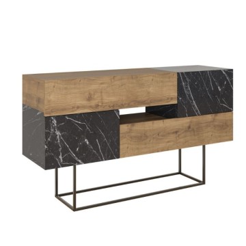 Madia legno naturale e effetto marmo nero 2 ante e 2 cassetti Eros 145x40x82h