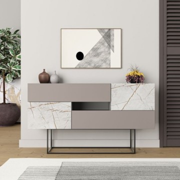 Madia tortora e effetto marmo bianco 2 ante e 2 cassetti Eros 145x40x82h