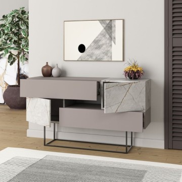 Madia tortora e effetto marmo bianco 2 ante e 2 cassetti Eros 145x40x82h