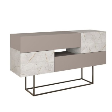 Madia tortora e effetto marmo bianco 2 ante e 2 cassetti Eros 145x40x82h