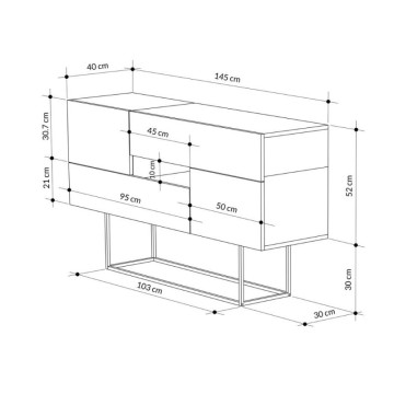 Madia rovere e antracite 2 ante e 2 cassetti Eros 145x40x82h
