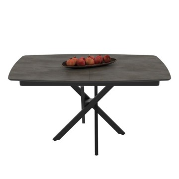 Tavolo allungabile piano effetto marmo ardesia opaco e gambe in metallo nero Filis 145x90x76H