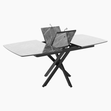 Tavolo allungabile piano effetto marmo ardesia opaco e gambe in metallo nero Filis 145x90x76H