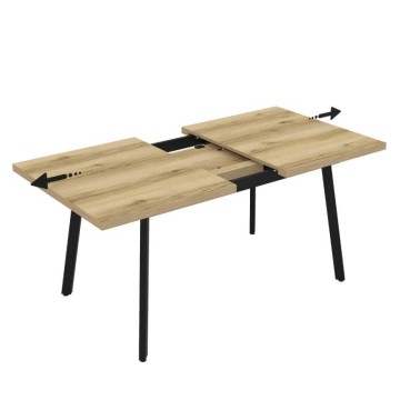 Tavolo allungabile piano colore rovere e gambe in metallo nero Lini 138x85x76h