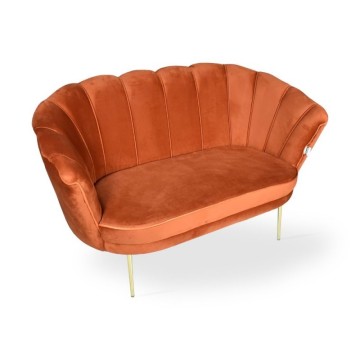 Divano a conchiglia due posti Orel velluto ruggine e piedi oro 130x70x76h