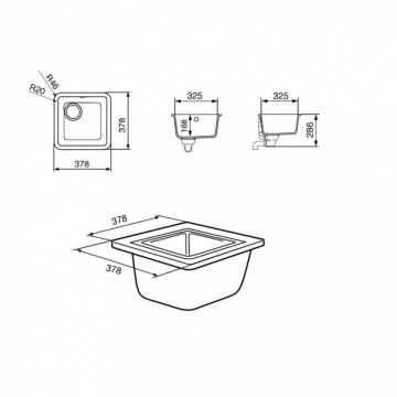 Lavello incasso monovasca sottotop 38x38 Smeg VST38AL 38x38 colore alluminio