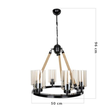 Lampada da soffitto stile retrò nera con dettagli in corda 6 punti luce Lotus ASZ0686