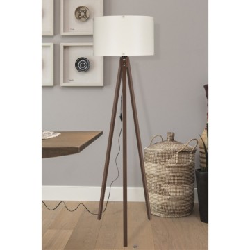 Lampada da terra treppiede noce con paralume tessuto crema Aden ASZ1460