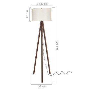 Lampada da terra treppiede noce con paralume tessuto crema Aden ASZ1460