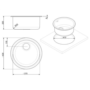 Lavello incasso monovasca rotondo 43.7x43.7 Smeg 10I3PN PVD nero opaco