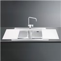 Lavello incasso 2 vasche 90x50 con taglieri in vetro bianco Smeg LI92B inox spazzolato