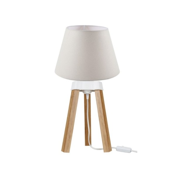 Lampada da tavolo treppiede rovere e paralume tessuto colore bianco PIKORO2632 Lampada da tavolo treppiede rovere e paralume tessuto colore bianco PIKORO2632