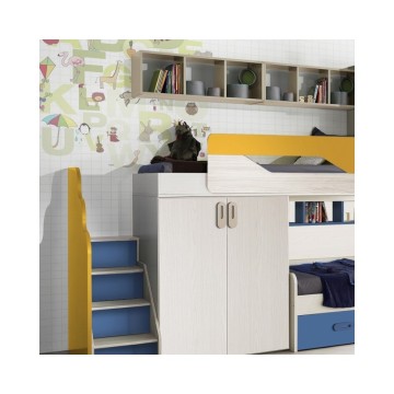 Cameretta soppalco con 3 letti kiri avio e giallo - Milly
