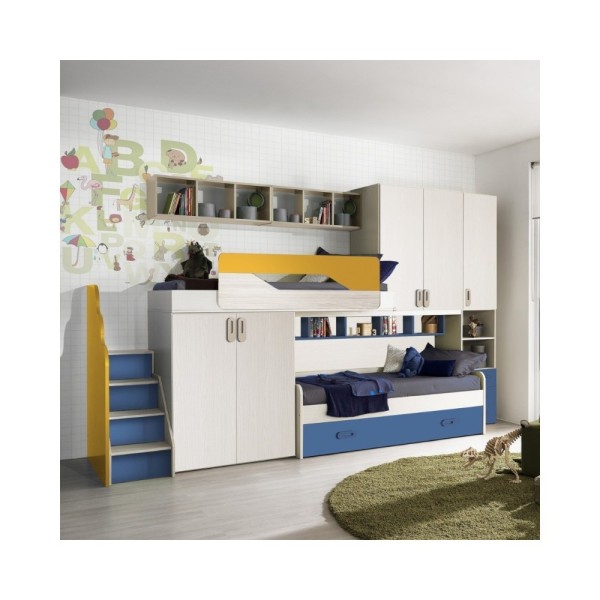 Cameretta soppalco con 3 letti kiri avio e giallo - Milly Cameretta soppalco con 3 letti kiri avio e giallo - Milly