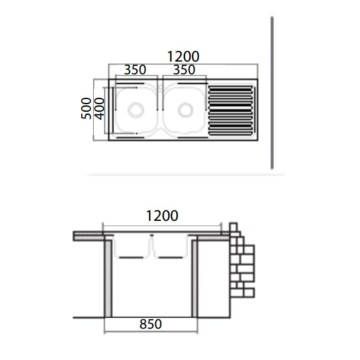 Lavello appoggio 120x50 cm doppia vasca destro - Samet