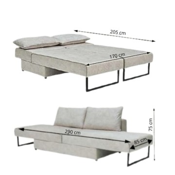 Divano 3 posti modulare con chaise longue trasformabile in letto Armada verde oliva 290x85x75H