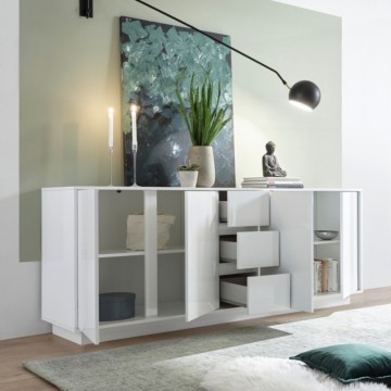Madia 4 ante e 3 cassetti bianco lucido Ice 210x43x79H