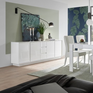 Madia 4 ante e 3 cassetti bianco lucido Ice 210x43x79H