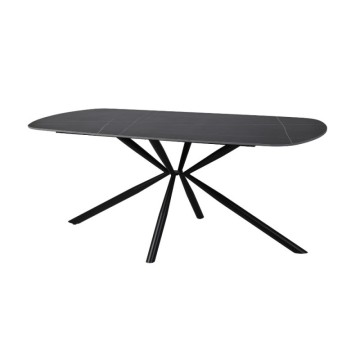 Tavolo Style con piano in ceramica effetto marmo nero opaco e oro