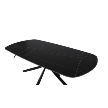 Tavolo Style con piano in ceramica effetto marmo nero opaco e oro