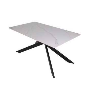 Tavolo rettangolare Star piano ceramica effetto marmo bianco lucido