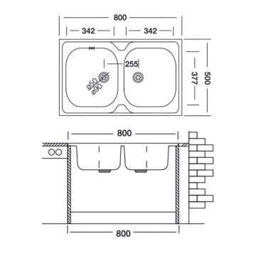 Lavello doppia vasca 80x50 cm con superficie satinata - N214