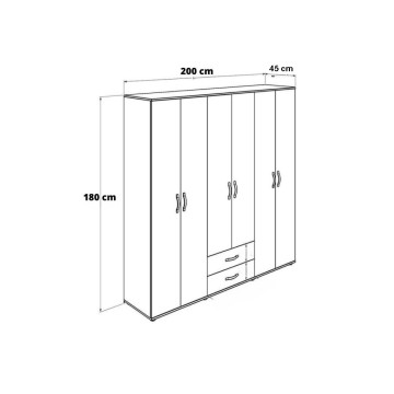 Armadio per camera 200x180h, 6 ante, 2 cassetti | ToscoHome