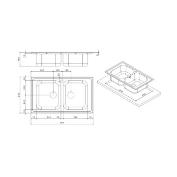 Lavello doppia vasca 86x50 superficie spazzolata - Samet