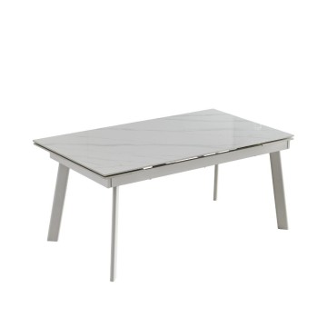 Tavolo allungabile in ceramica colore bianco puro e gambe metallo nere 160x90 cm - Presena