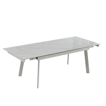 Tavolo allungabile in ceramica colore bianco puro e gambe metallo nere 160x90 cm - Presena