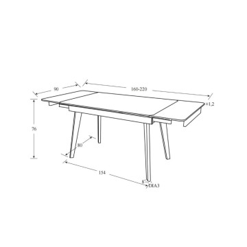Tavolo allungabile in ceramica colore bianco puro e gambe metallo nere 160x90 cm - Presena