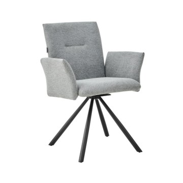 Sedia con braccioli Mosaic in tessuto grigio e gambe in metallo nero