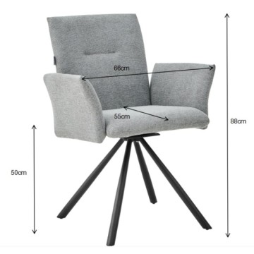 Sedia con braccioli Mosaic in tessuto grigio e gambe in metallo nero