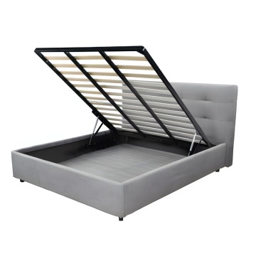 Letto Matrimoniale contenitore tessuto grigio chiaro Ascoli 182x195x105H