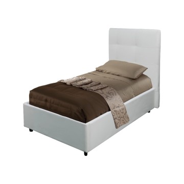 Letto singolo contenitore ecopelle bianco Ascoli 102x195x105H