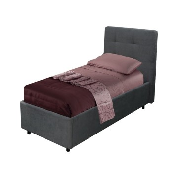 Letto singolo contenitore tessuto ash grigio Ascoli 102x195x105H