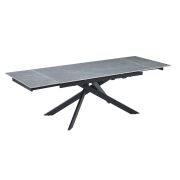 Tavolo allungabile Mariage piano ceramica effetto marmo grigio e base nera 160x90x76H