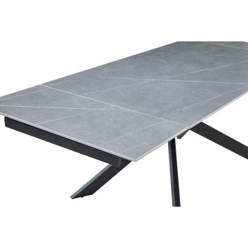 Tavolo allungabile Mariage piano ceramica effetto marmo grigio e base nera 160x90x76H