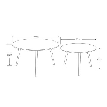 Set 2 tavolini da salotto piano in ceramica effetto marmo nero lucido e gambe nere BICOLOR